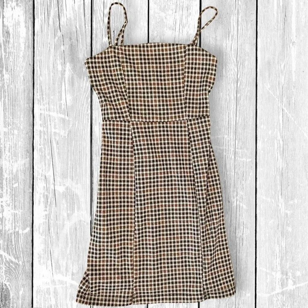 Altar’d State brown houndstooth plaid mini dress womens xs